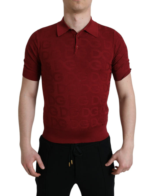 Maroon Collared Short Sleeve Silk T-shirt