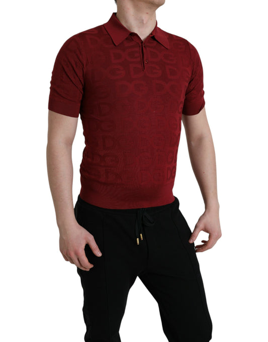 Maroon Collared Short Sleeve Silk T-shirt