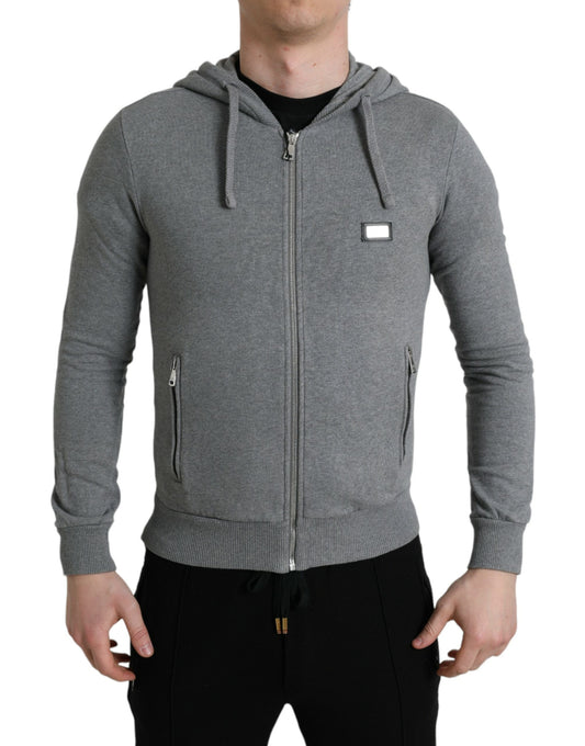 Chic Melange Grey Full-Zip Hooded Sweatshirt