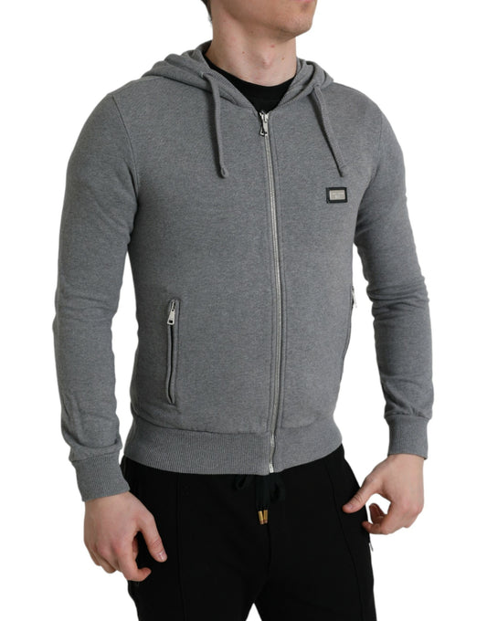Chic Melange Grey Full-Zip Hooded Sweatshirt