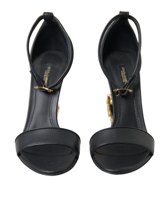 Chic Black Heeled Logo Sandals