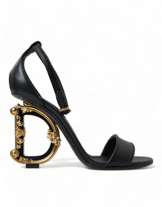 Chic Black Heeled Logo Sandals