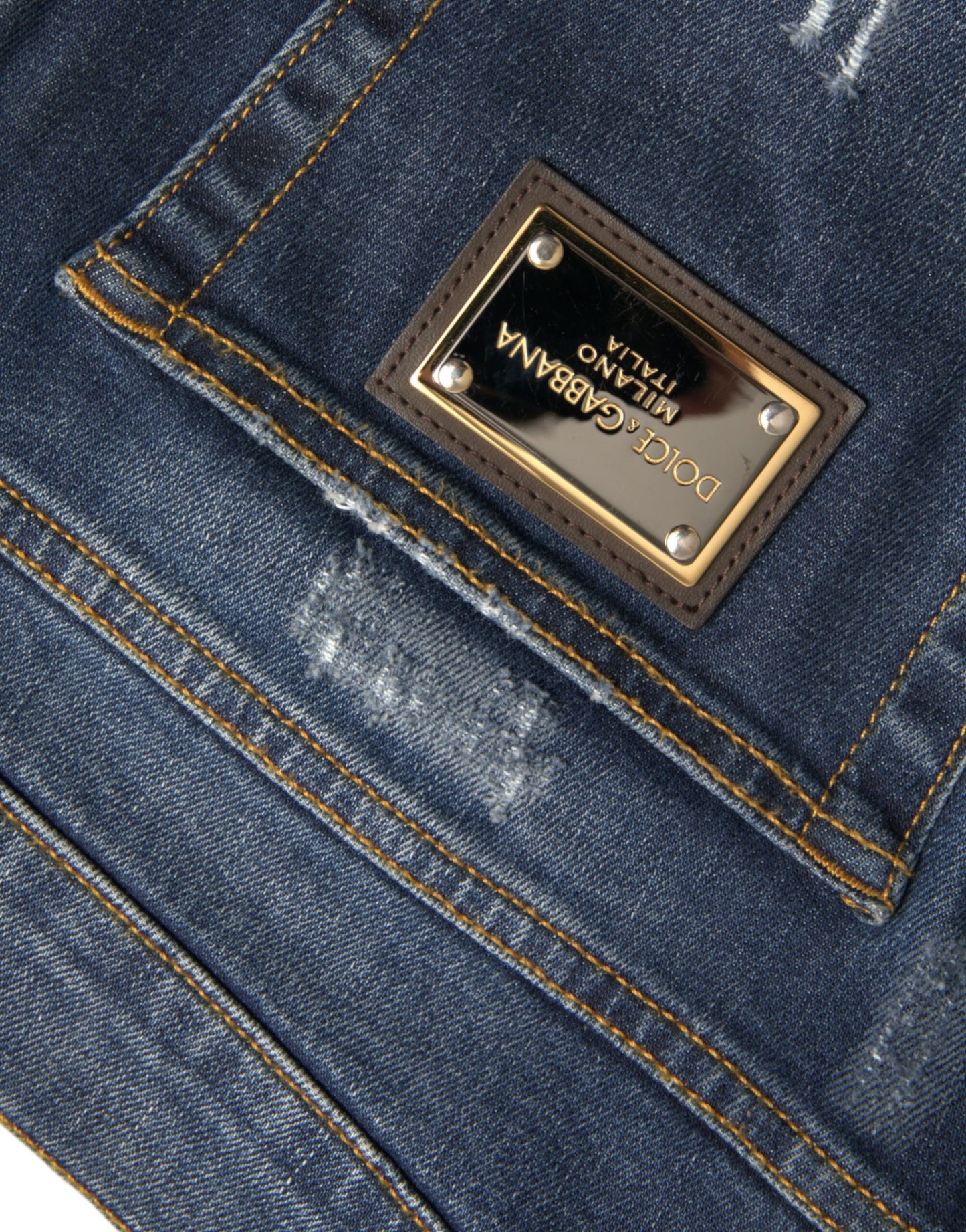 Blue Distressed Cotton Skinny Denim Jeans