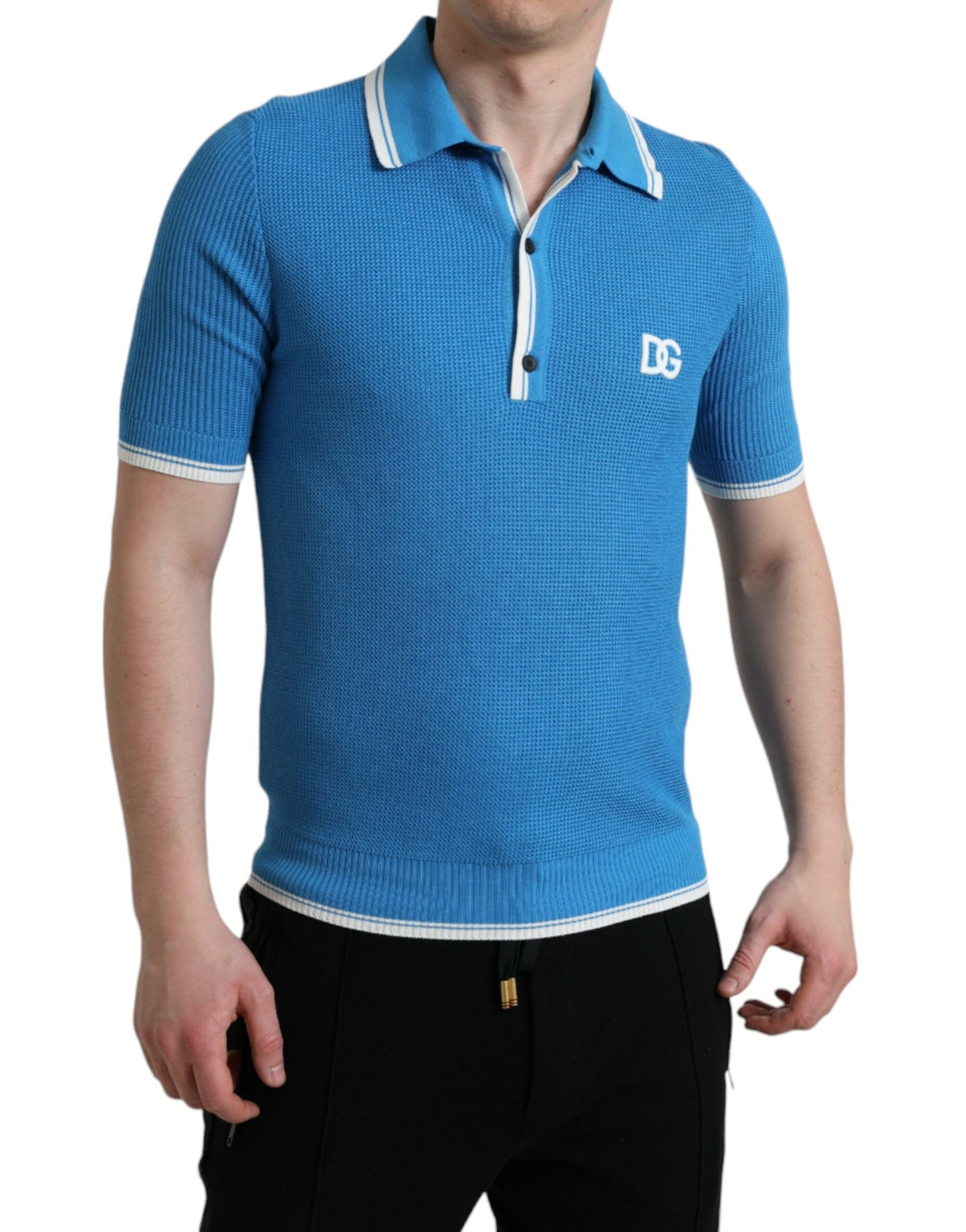 Elegant Blue Cotton Blend Polo T-shirt