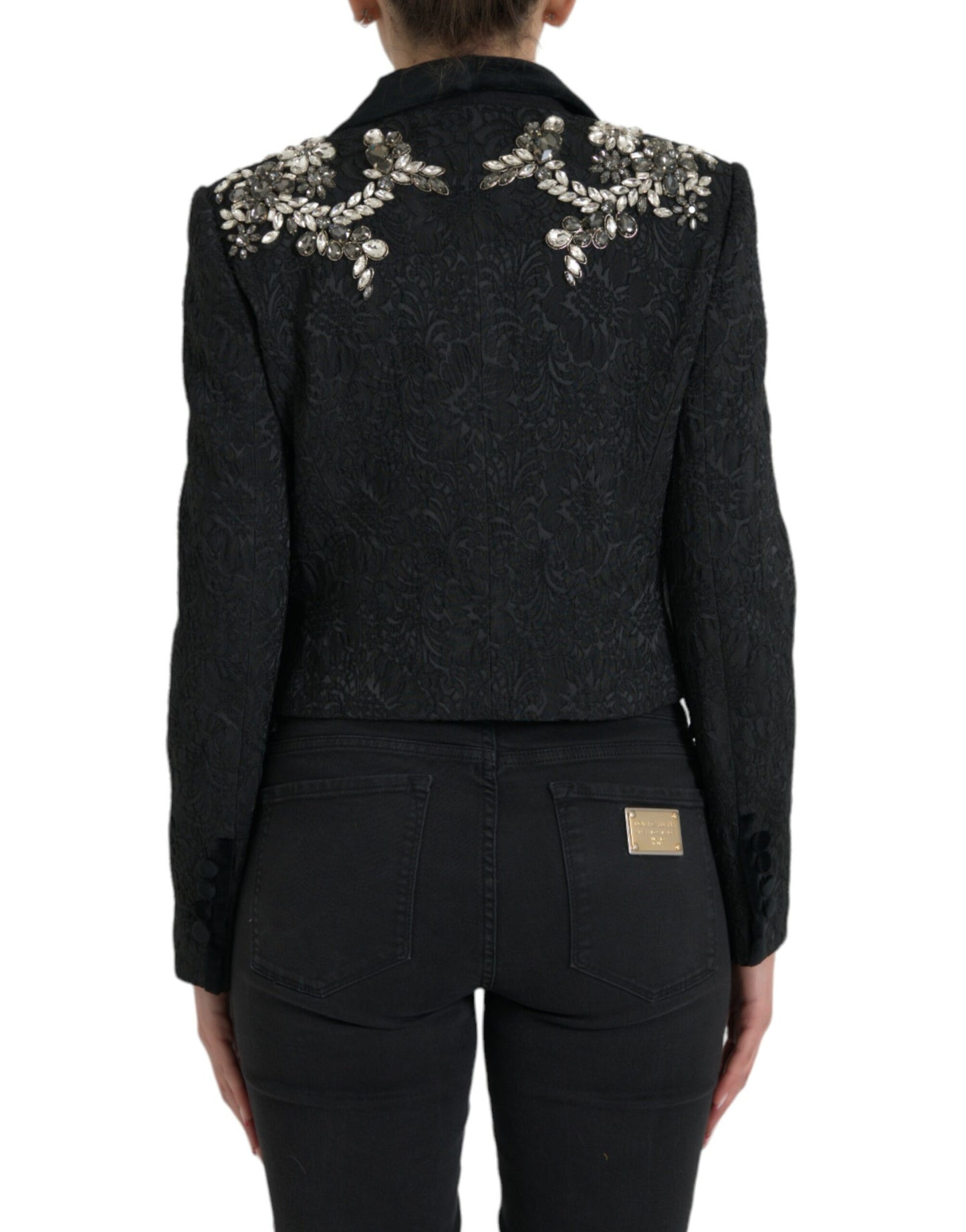 Elegant Embellished Black Overcoat Jacket
