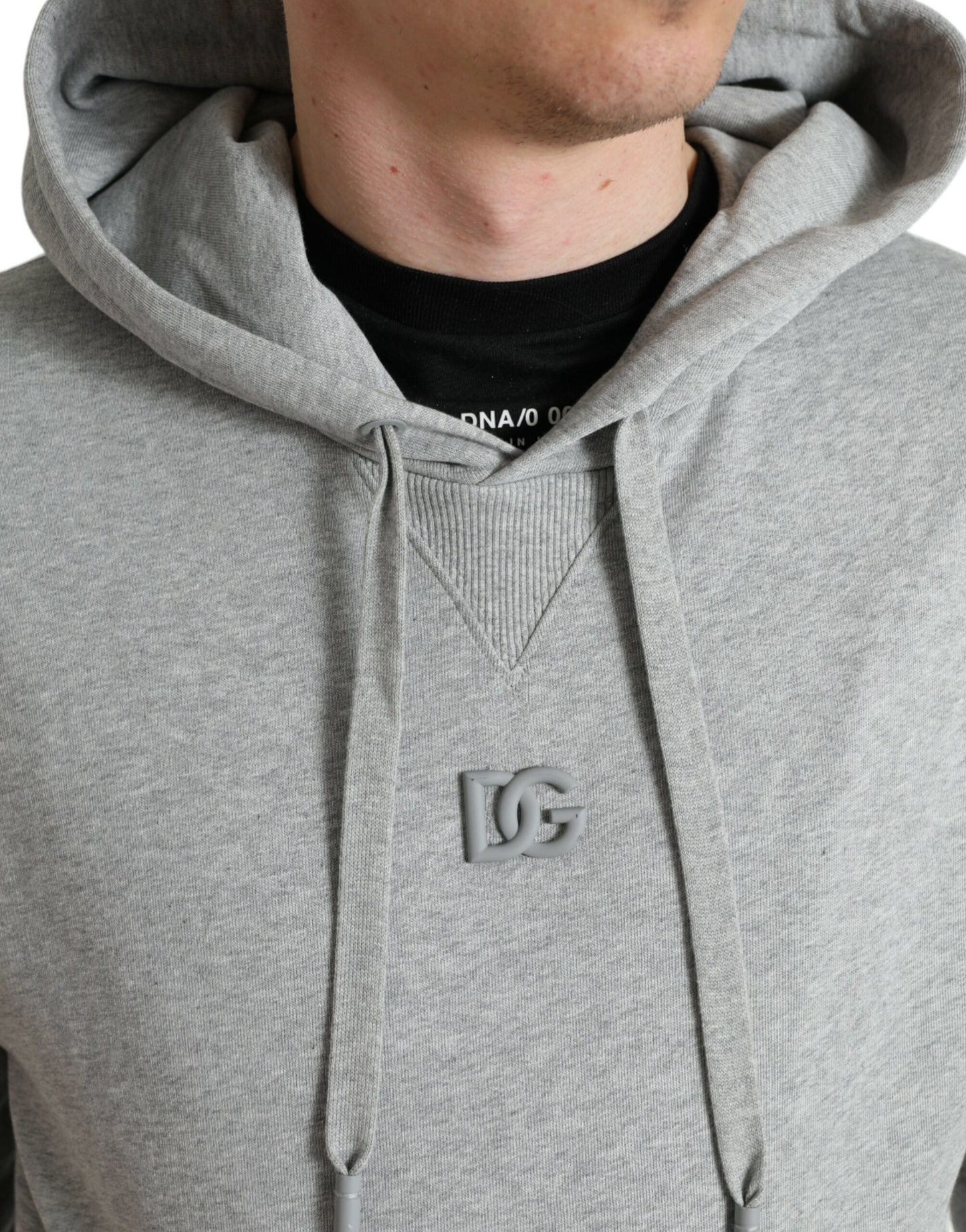 Chic Gray Logo Hooded Cotton Sweater