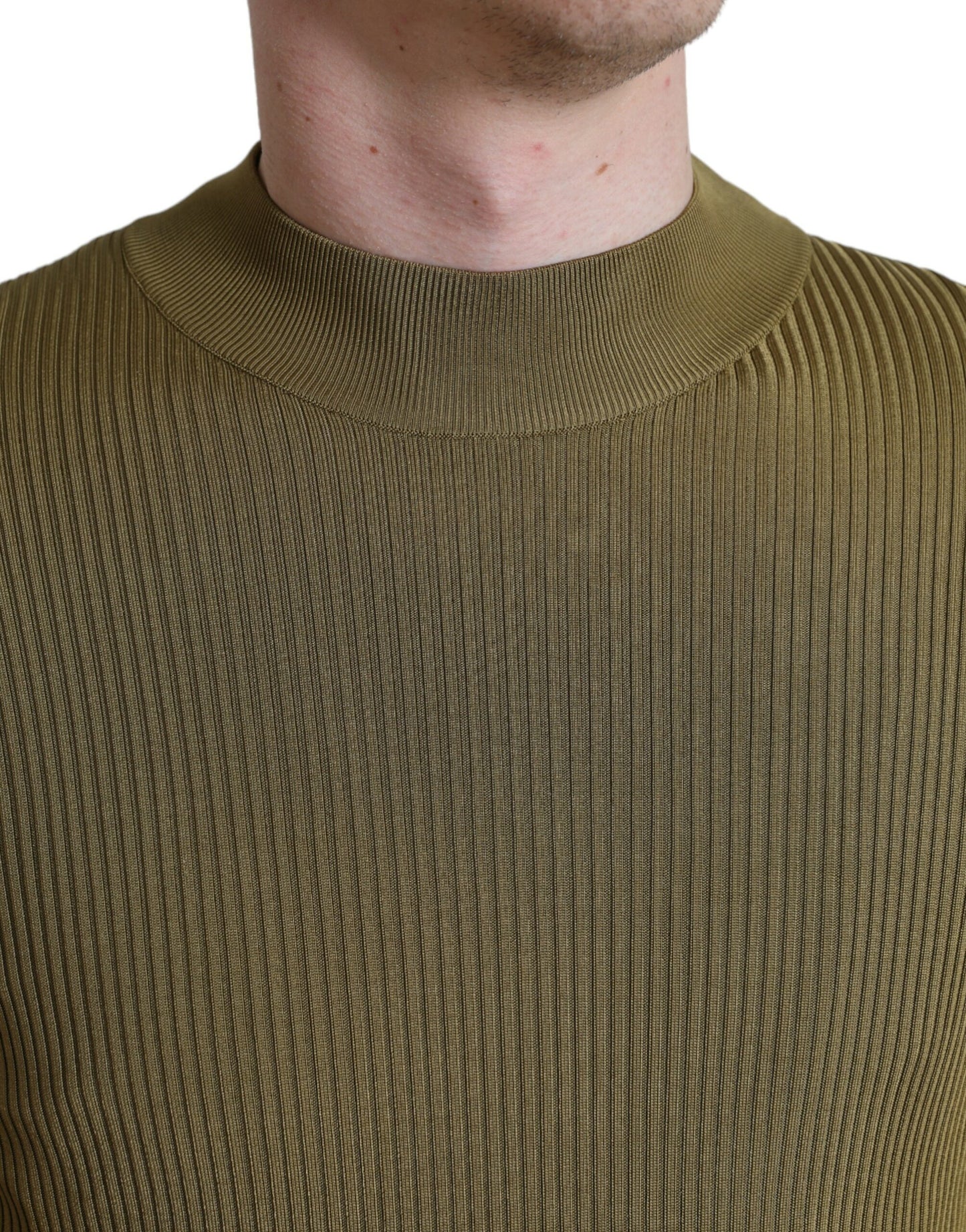 Army Green Viscose Crew Neck Sweater