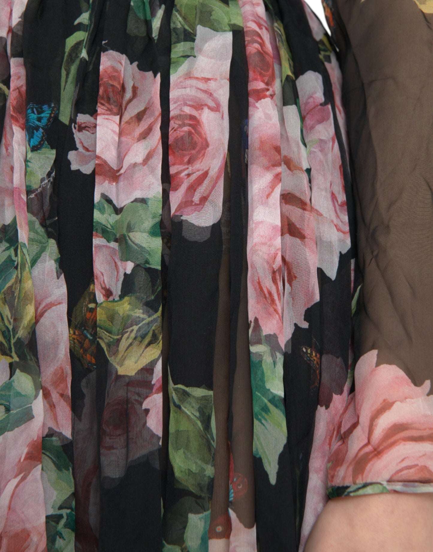 Elegant Black Silk Maxi Dress with Rose Print