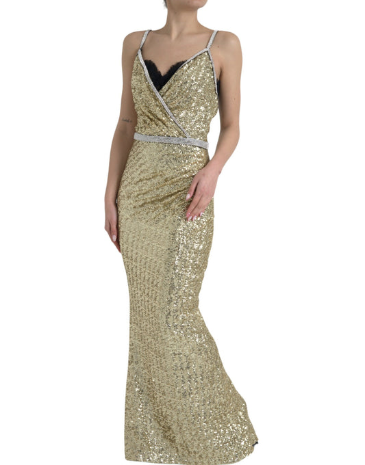 Golden Sequin Evening Dress with Silk Blend Lining