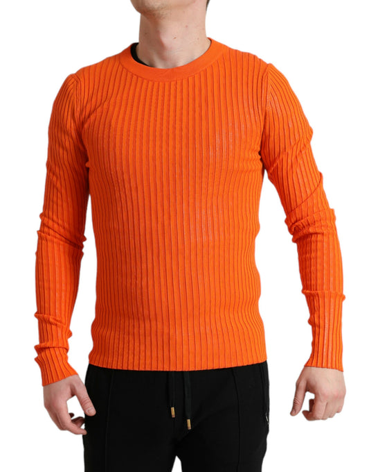 Sleek Sunset Orange Knitted Pullover Sweater