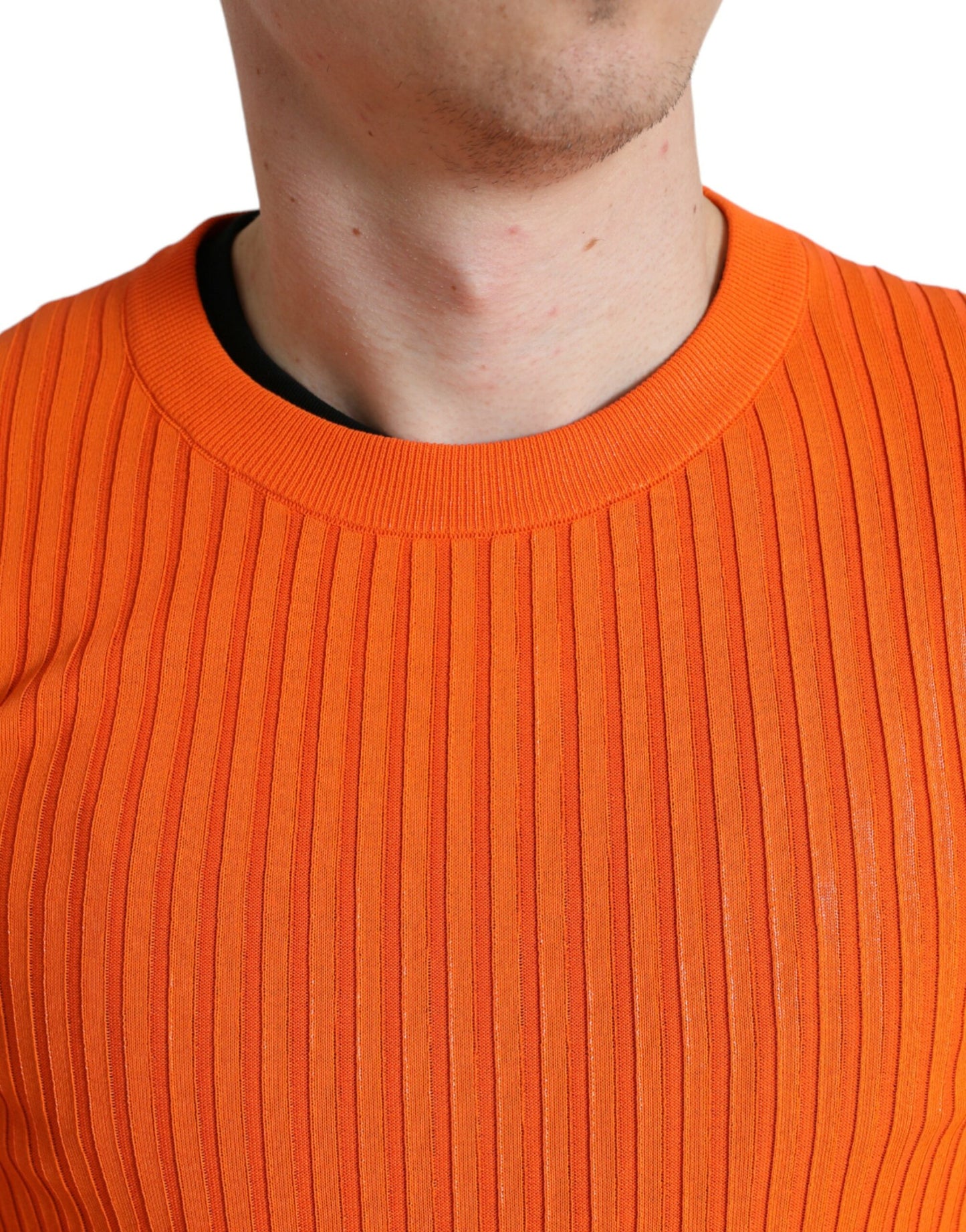 Sleek Sunset Orange Knitted Pullover Sweater