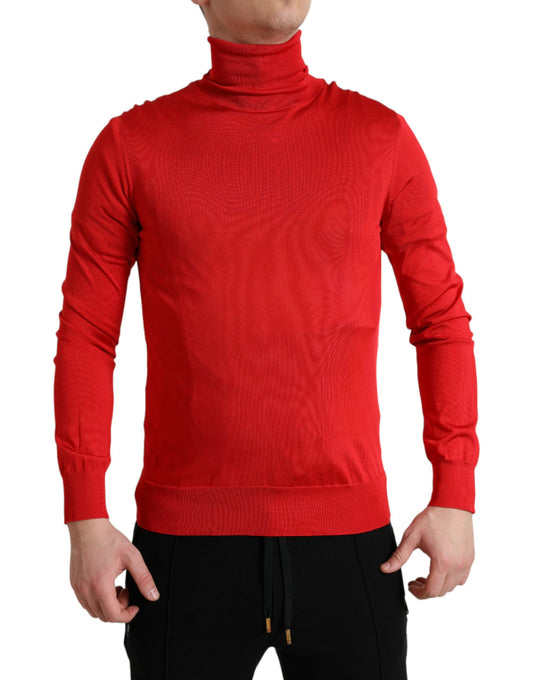 Elegant Silk Turtleneck Sweater in Red