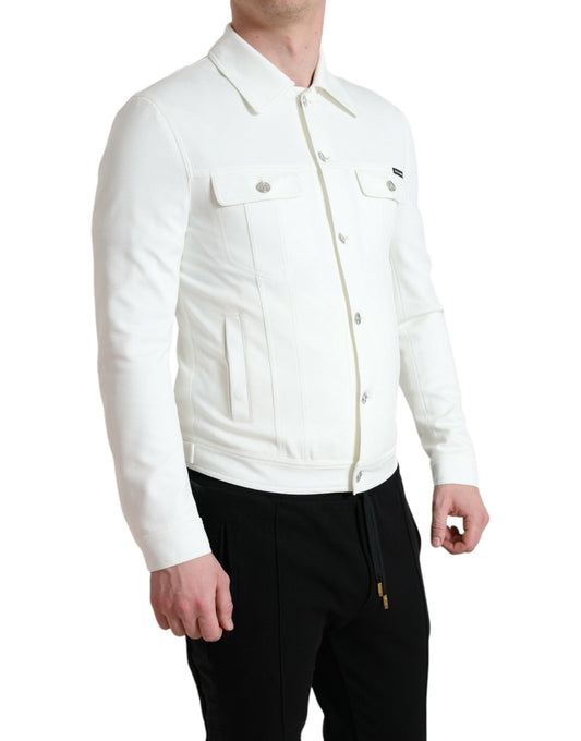 Elegant White Cotton Denim Jacket