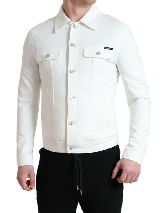 Elegant White Cotton Denim Jacket