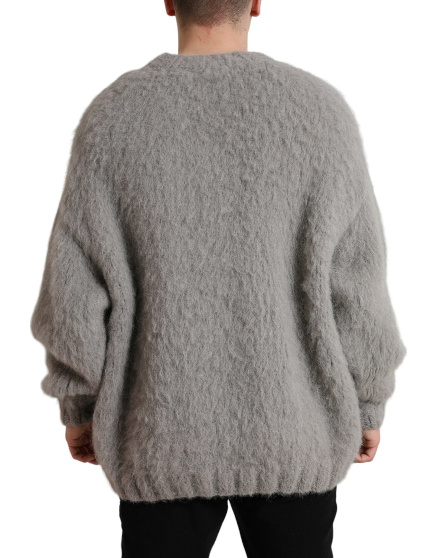 Elegant Grey V-Neck Alpaca Blend Sweater