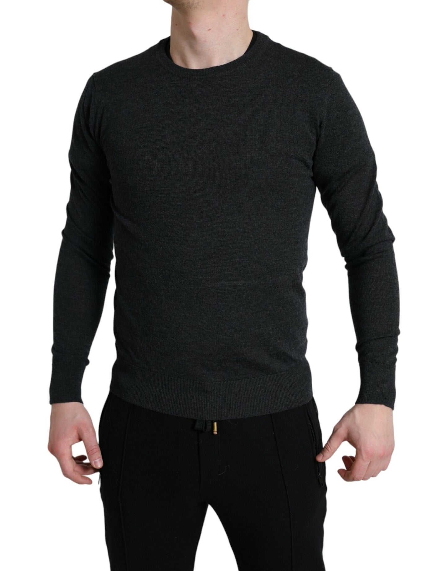 Elegant Gray Wool Pullover Sweater