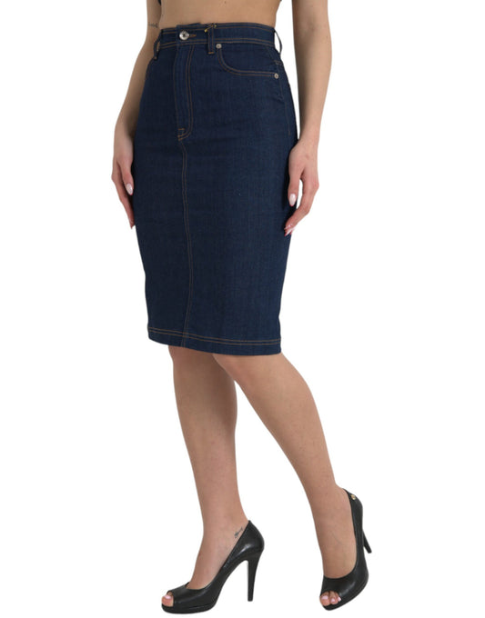 Elegant High-Waist Denim Knee Skirt
