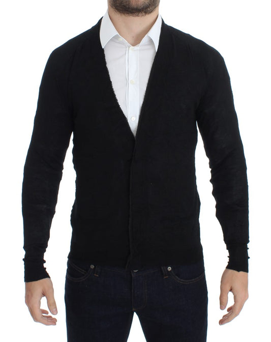 Elegant Black Merino Wool Cardigan
