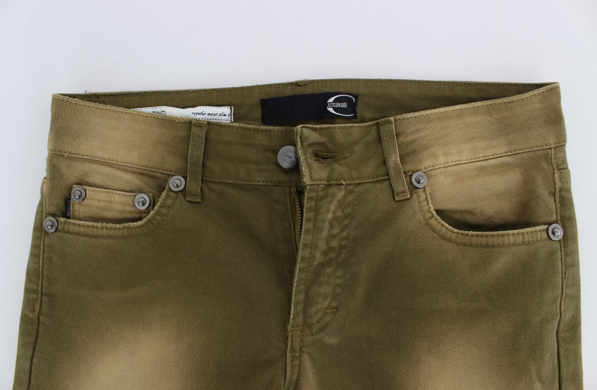 Green Slim Fit Cotton Stretch Jeans