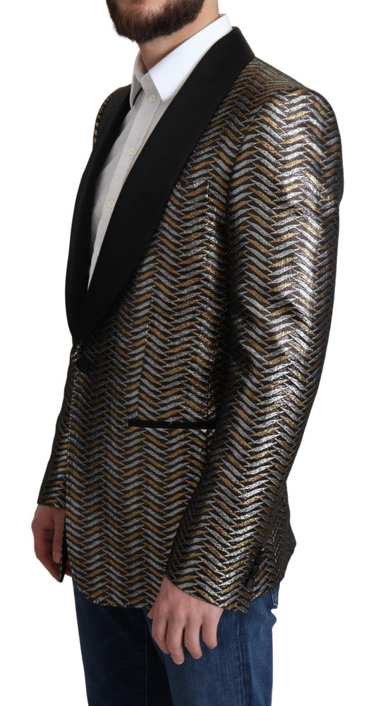 Elegant Metallic Jacquard Slim Blazer Jacket