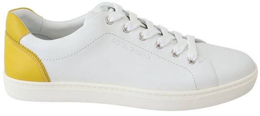Chic White & Yellow Leather Low-Top Sneakers