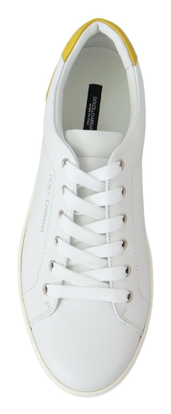 Chic White & Yellow Leather Low-Top Sneakers