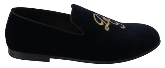 Elegant Blue Embroidered Loafers