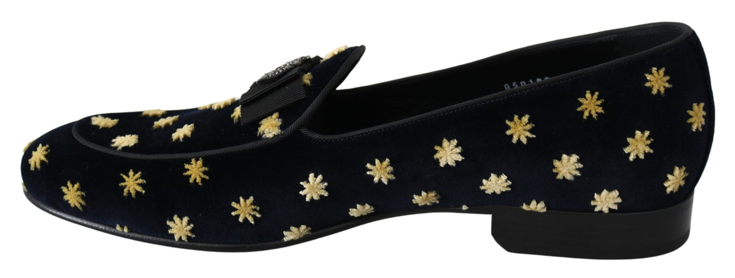 Elegant Velvet Crown Embroidery Loafers