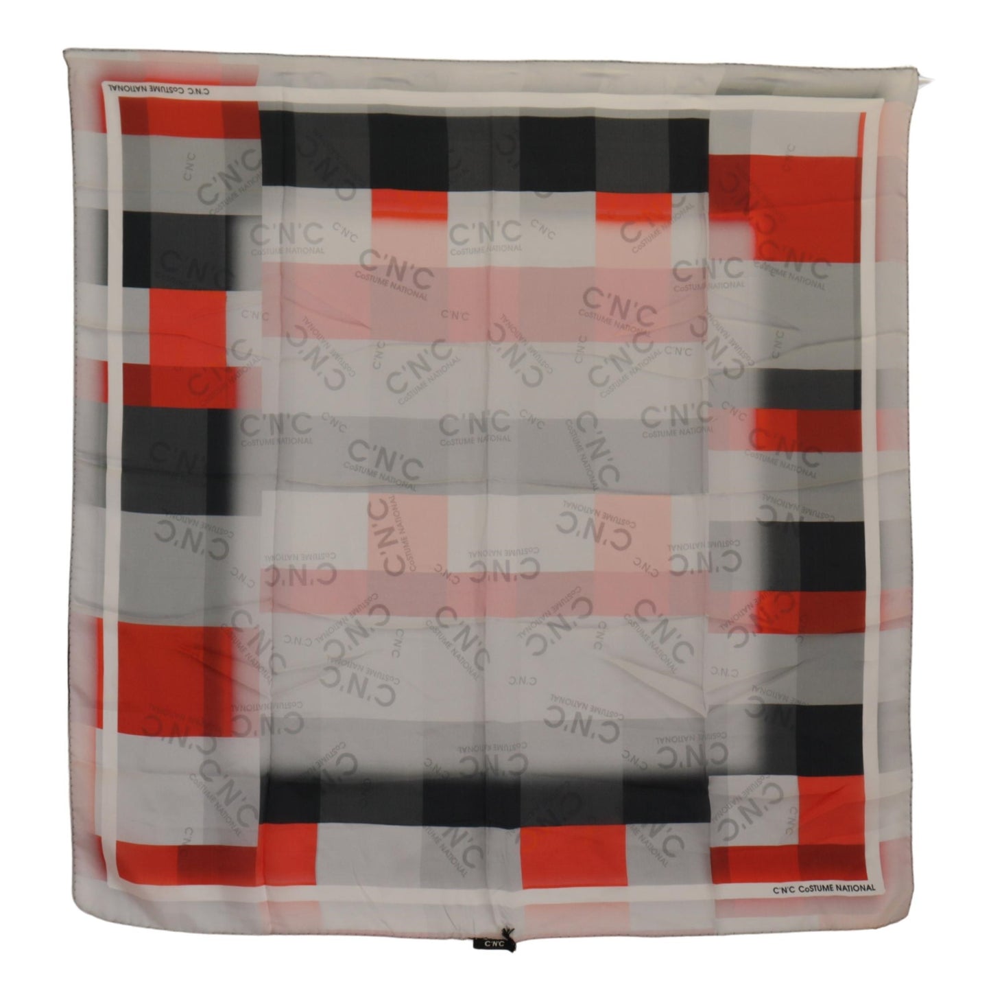 Elegant Silk Scarf in Gray Red Checkered