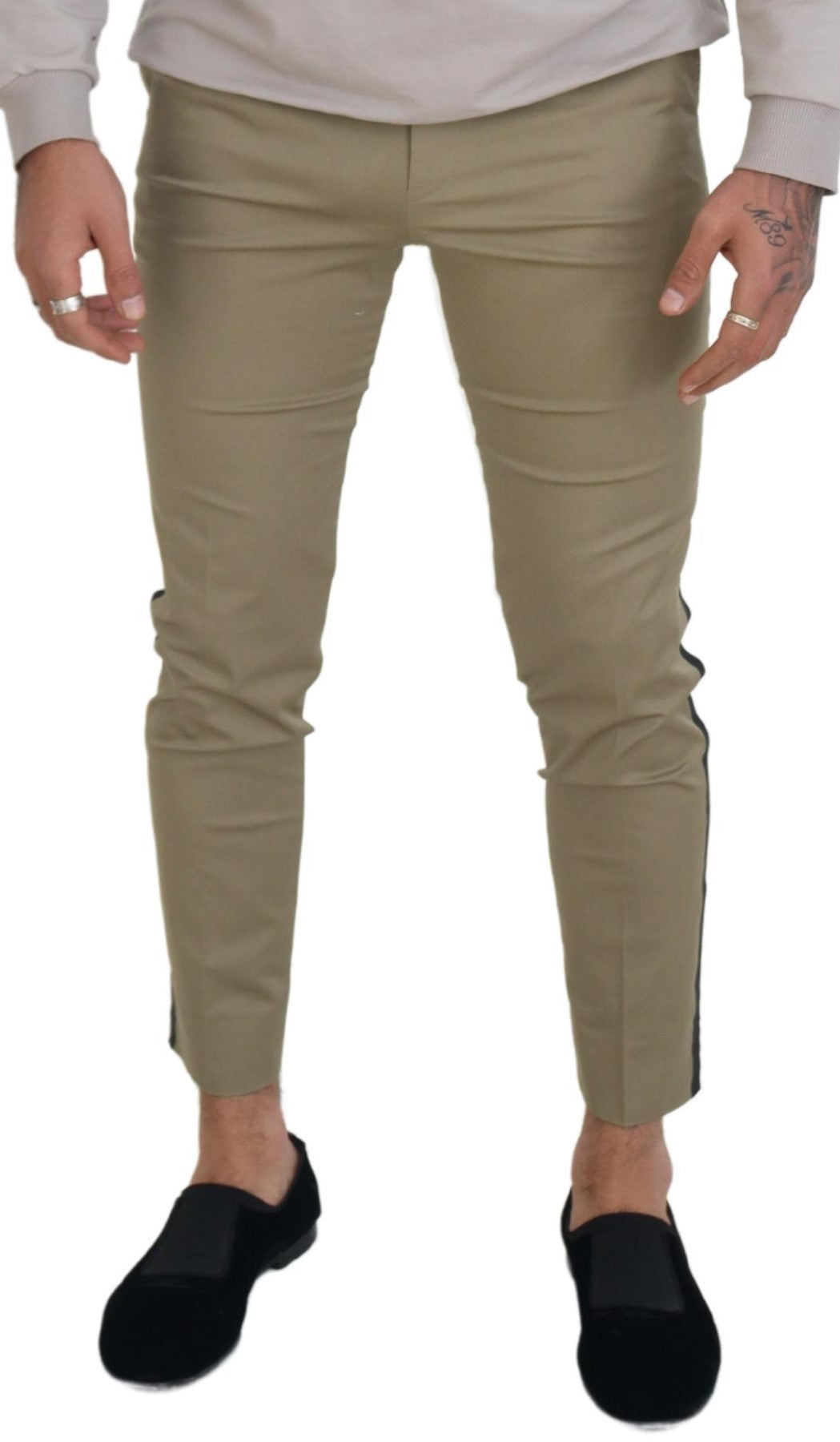 Chic Two Tone Cotton Blend Trousers