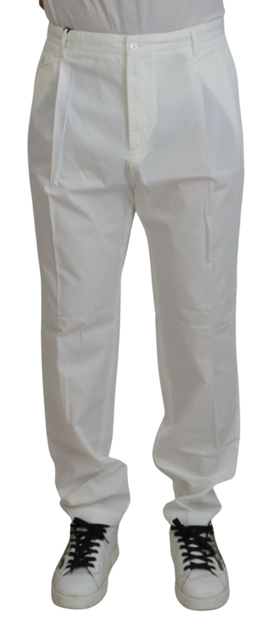 Elegant White Cotton Chino Dress Pants