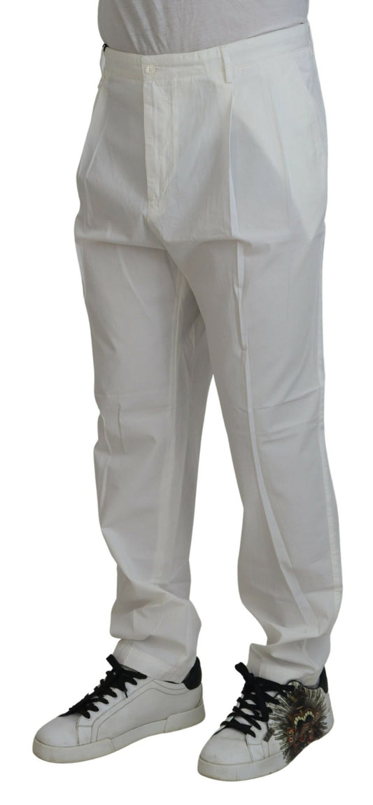 Elegant White Cotton Chino Dress Pants