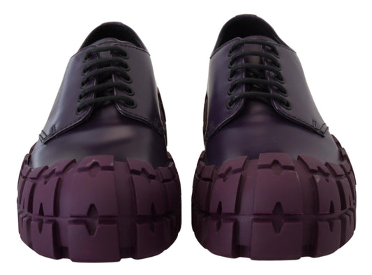 Elegant Purple Leather Lace-Up Sneakers