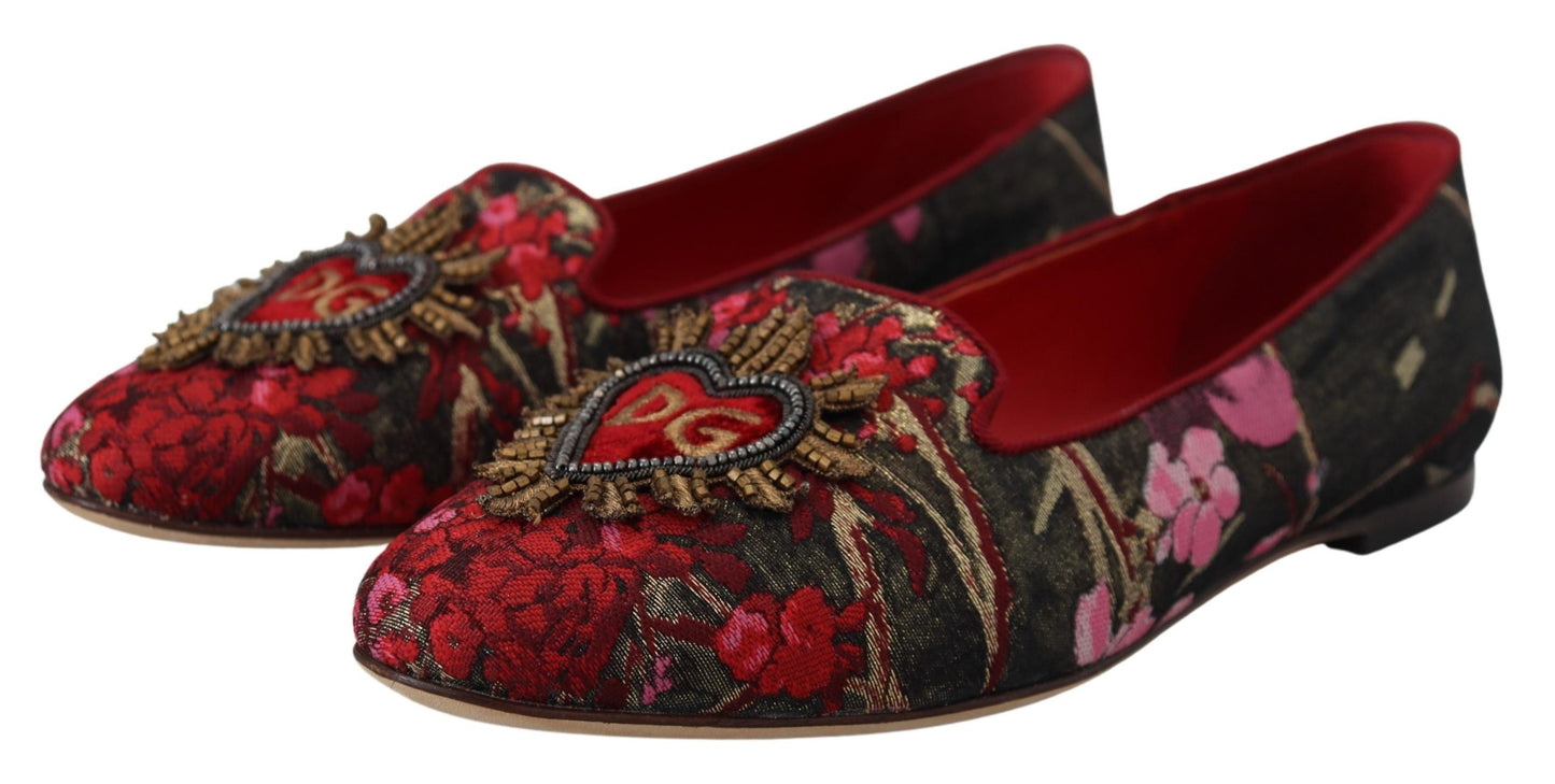 Multicolor Leather and Fabric Flats with Sacred Heart Patch