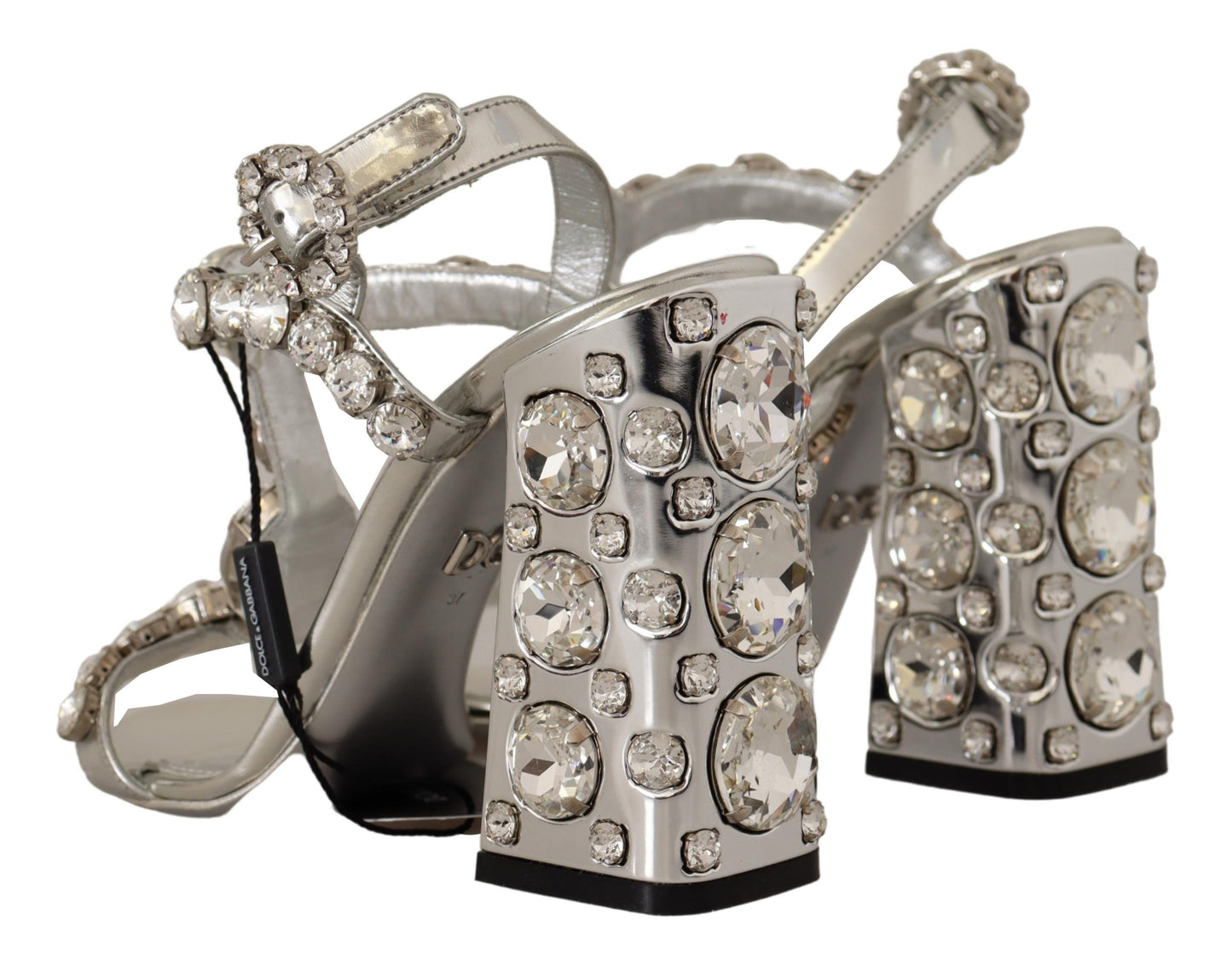 Crystal-Embellished Silver Leather Pumps