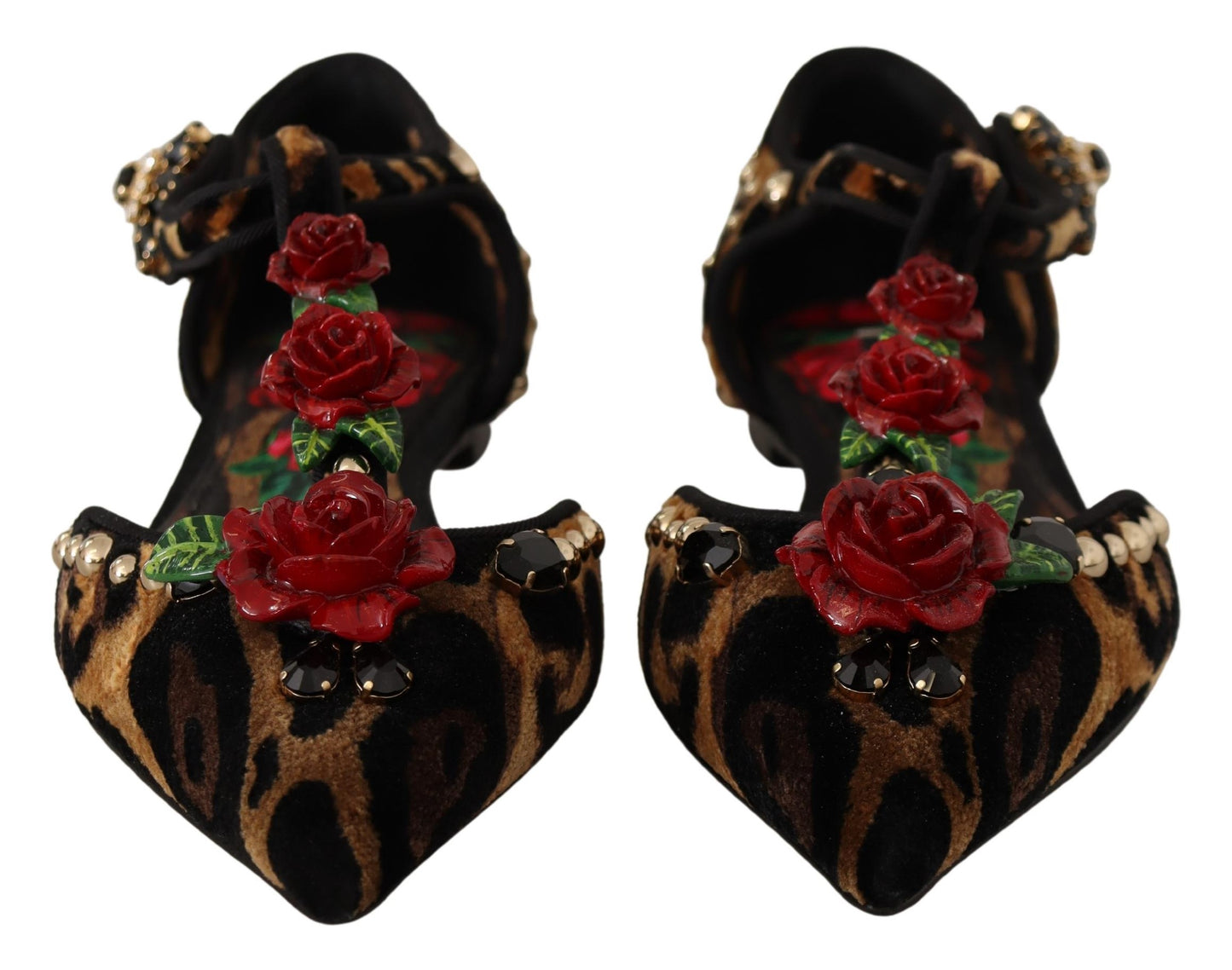 Floral Embellished Leopard T-Strap Sandals