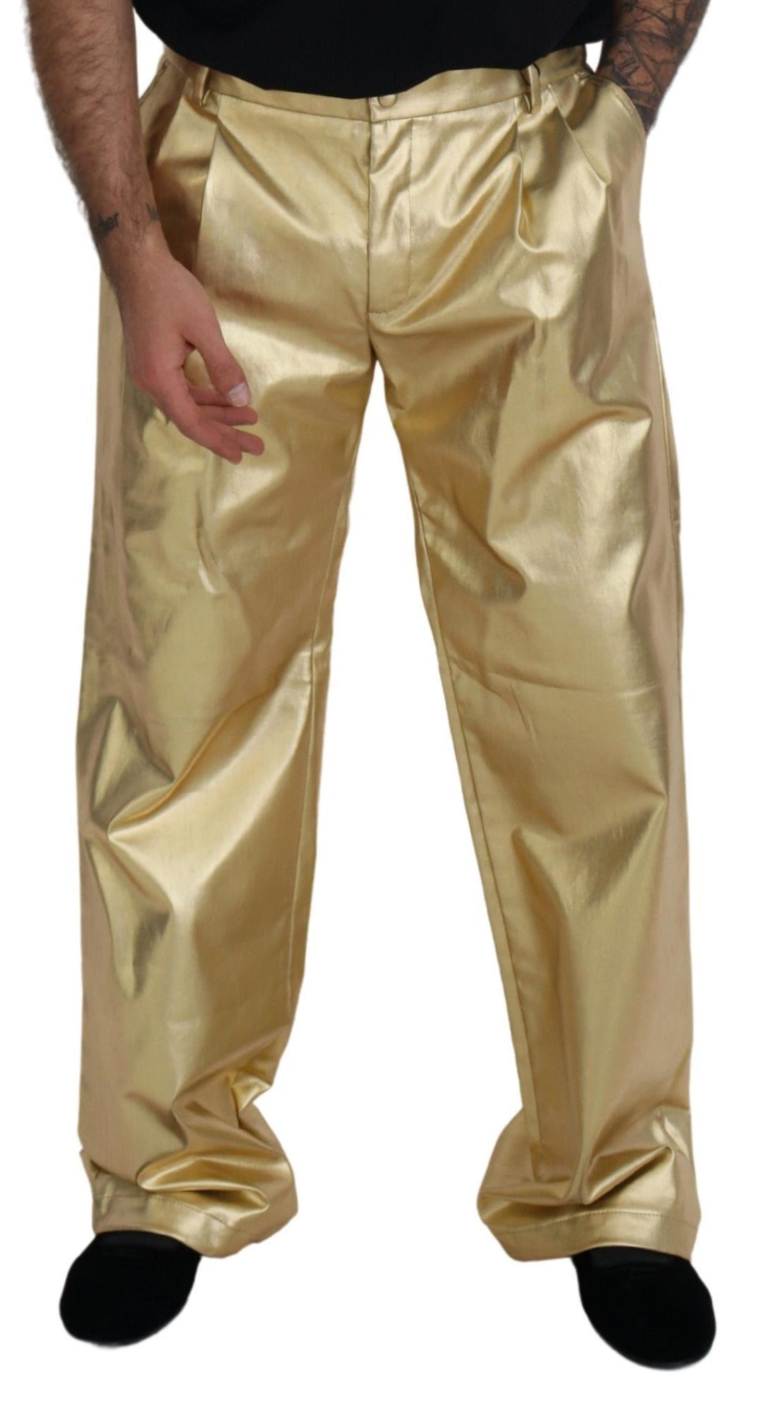 Elegant Gold Cotton Stretch Pants