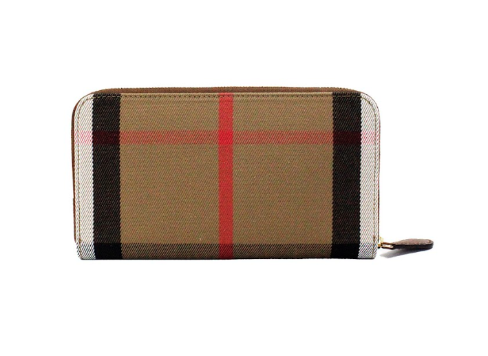 Elmore Tan Grainy Leather House Check Canvas Continental Clutch Wallet