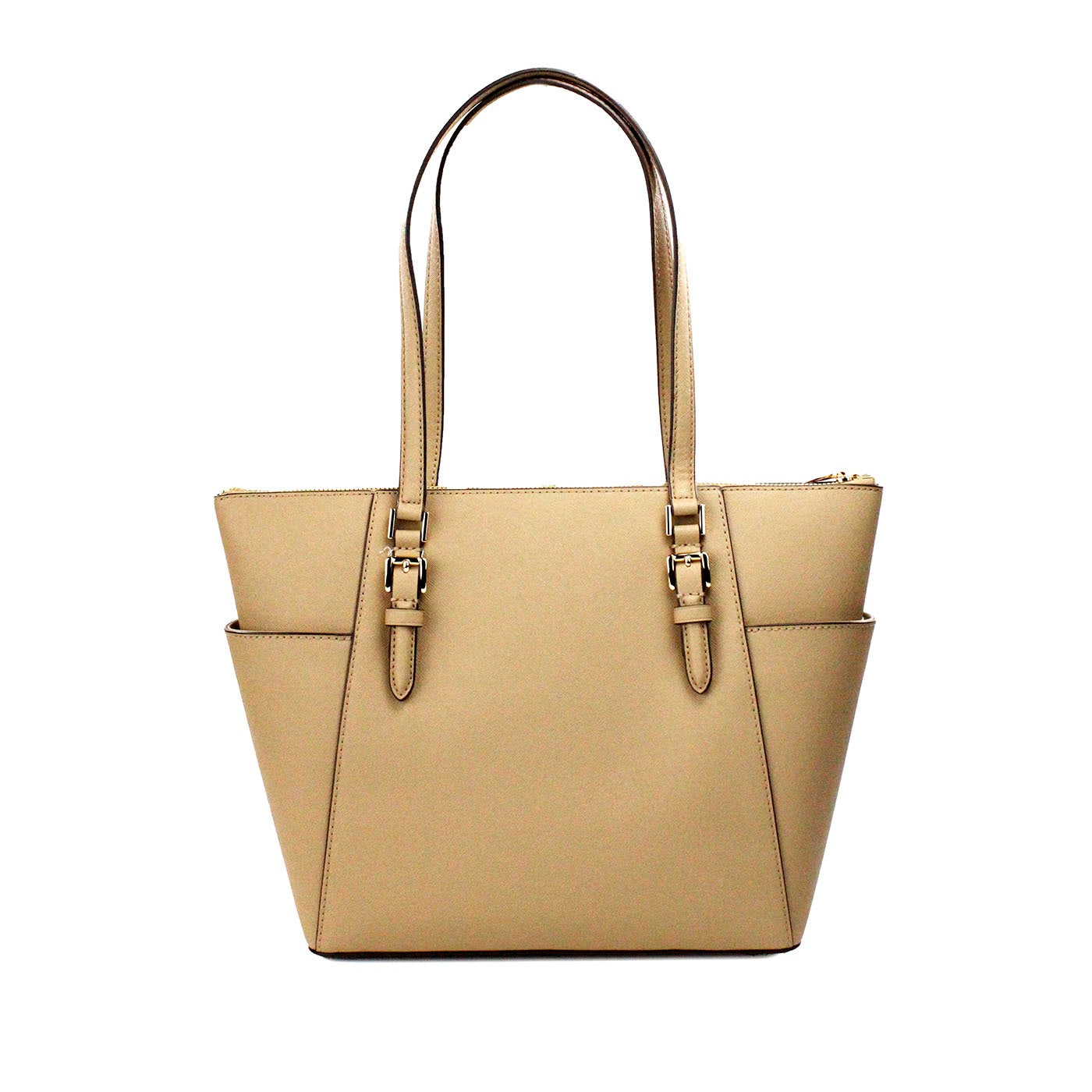 Charlotte Camel Large Leather Top Zip Tote Bag Purse