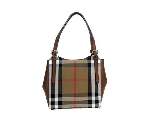 Small Canterby Tan Leather Check Canvas Tote Bag Purse