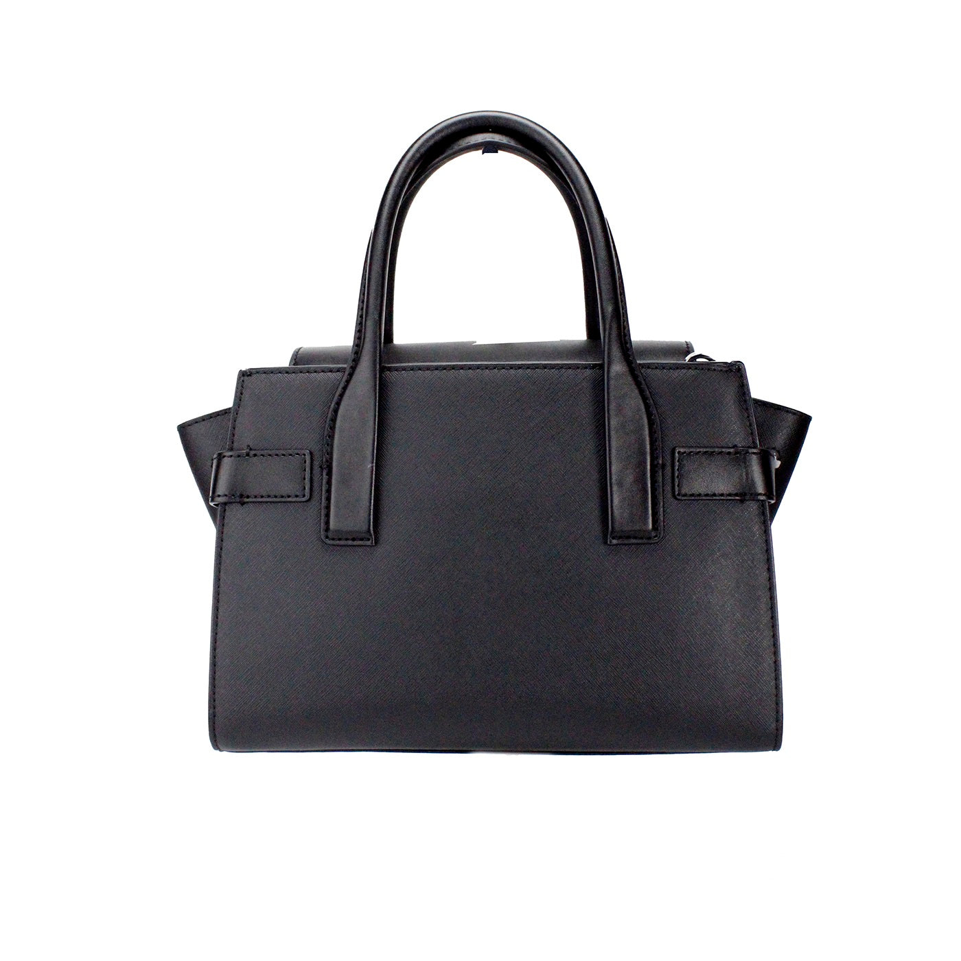 Carmen Medium Black Silver Saffiano Leather Satchel Hand Bag Purse