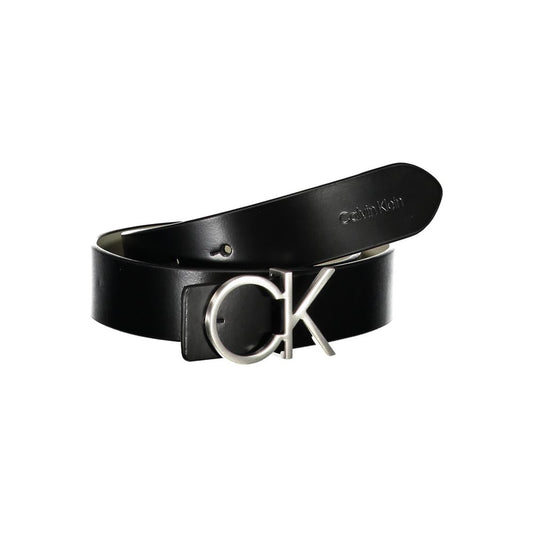 Reversible Black Leather Belt with Metal Buckle