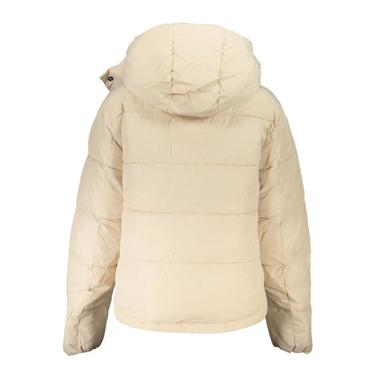 Chic Beige Long-Sleeved Jacket with Removable Hood
