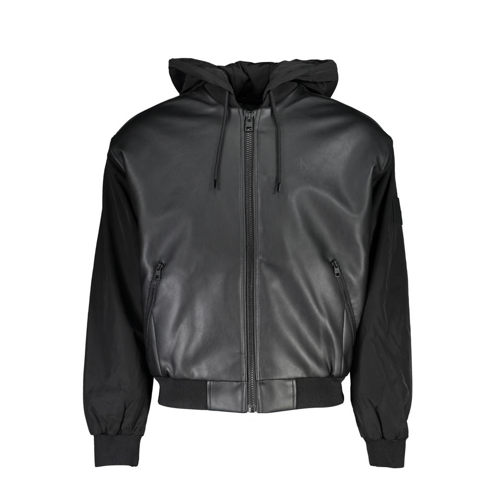 Sleek Black Contrast-Trim Jacket with Hood