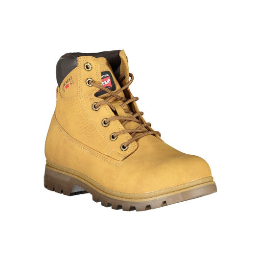 Vibrant Yellow Lace-Up Boots with Logo Detail