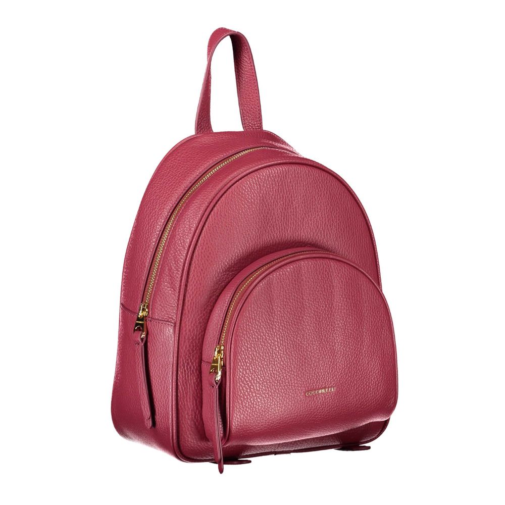 Chic Pink Leather Backpack with Logo Detail