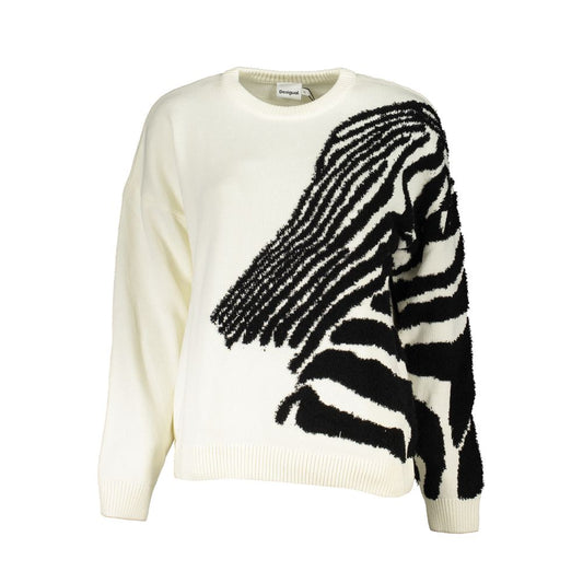 Chic Contrast Crew Neck Sweater in White