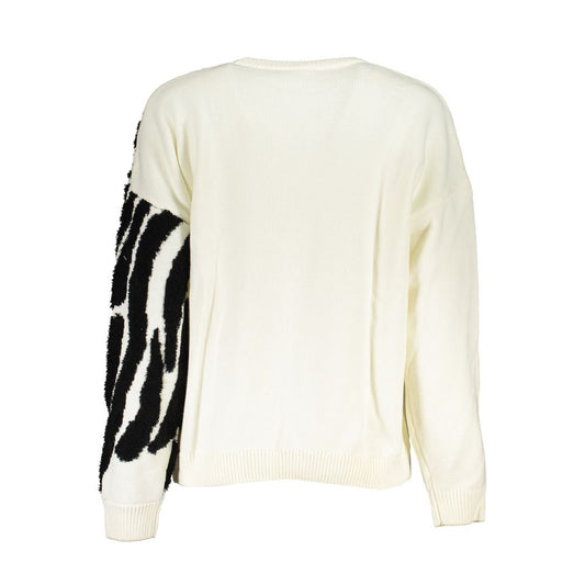 Chic Contrast Crew Neck Sweater in White
