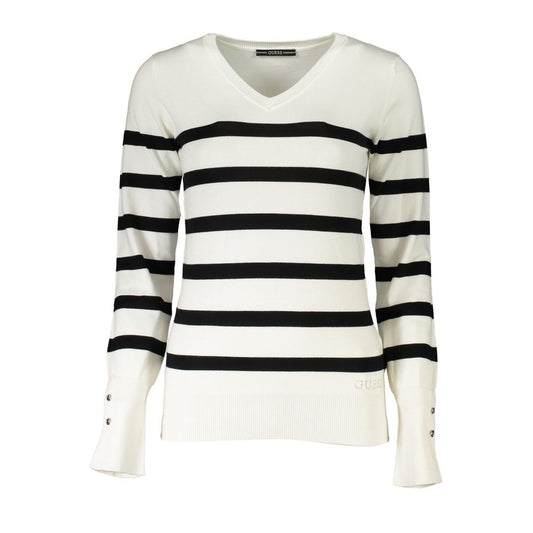 Chic V-Neck Striped Sweater with Logo Embroidery