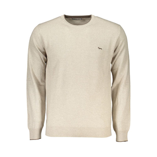 Beige Crew Neck Luxury Sweater with Embroidery